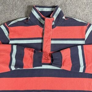 Vintage 80s LL Bean Mens Rugby Shirt Red Navy Blue Stripe Long Sleeve Medium